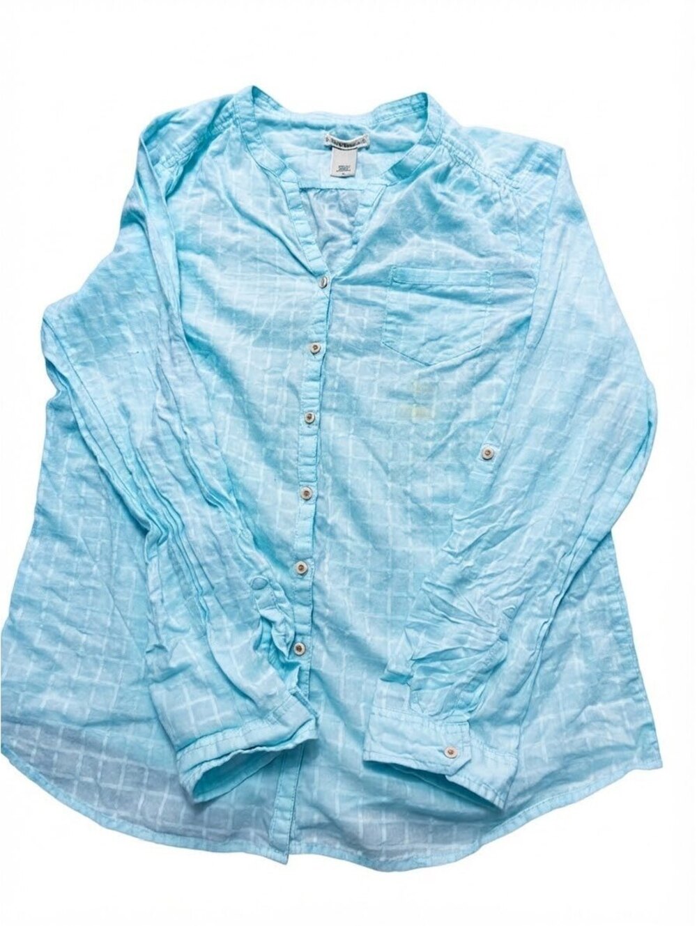 Ruff Hewn Women's Light Blue Plaid Roll-Tab Sleeve Button Down Shirt - Size XL